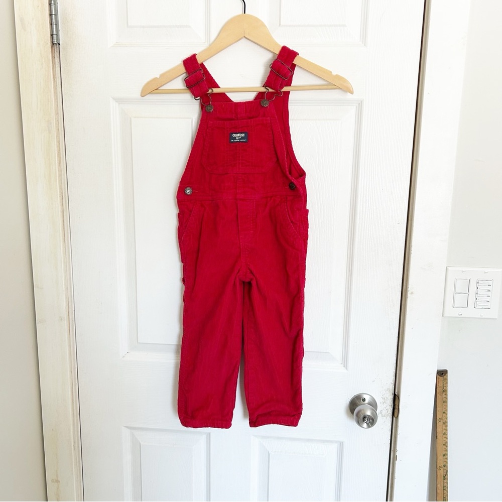 OshKosh B'gosh Vibrant Red Corduroy Kids Overalls Size 4t Cotton